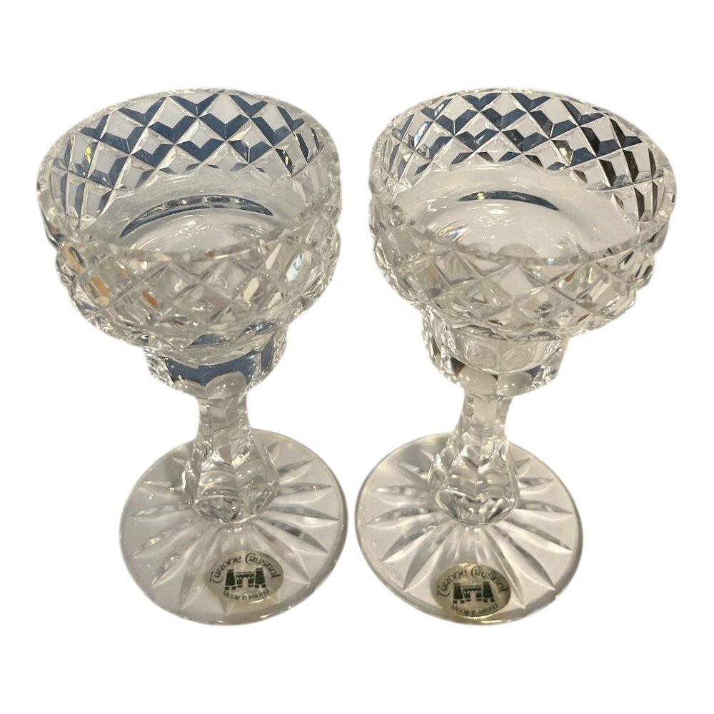 Tyrone Crystal Ireland Candlestick Holders Pair – 5.5” Cut Glass Crosscut Starbu